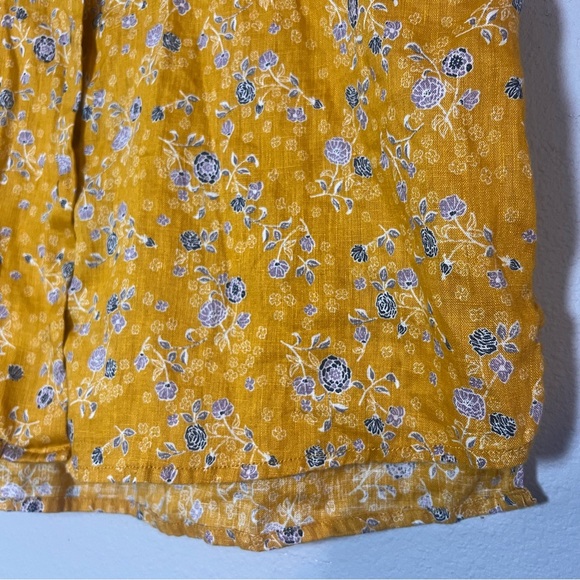 Rachel Zoe Button Up Blouse Short Sleeve Mustard Yellow Floral Linen Size Small - Picture 4 of 8